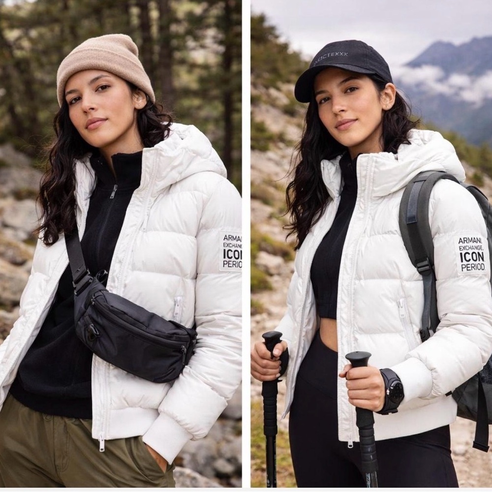 Armani Exchange A|X White Puffer Jacket Hooded Icon Sz XL Gorpcore Streetwear